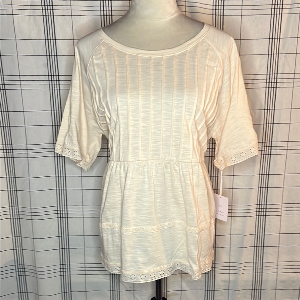 NWT Cream Lace Trim Blouse